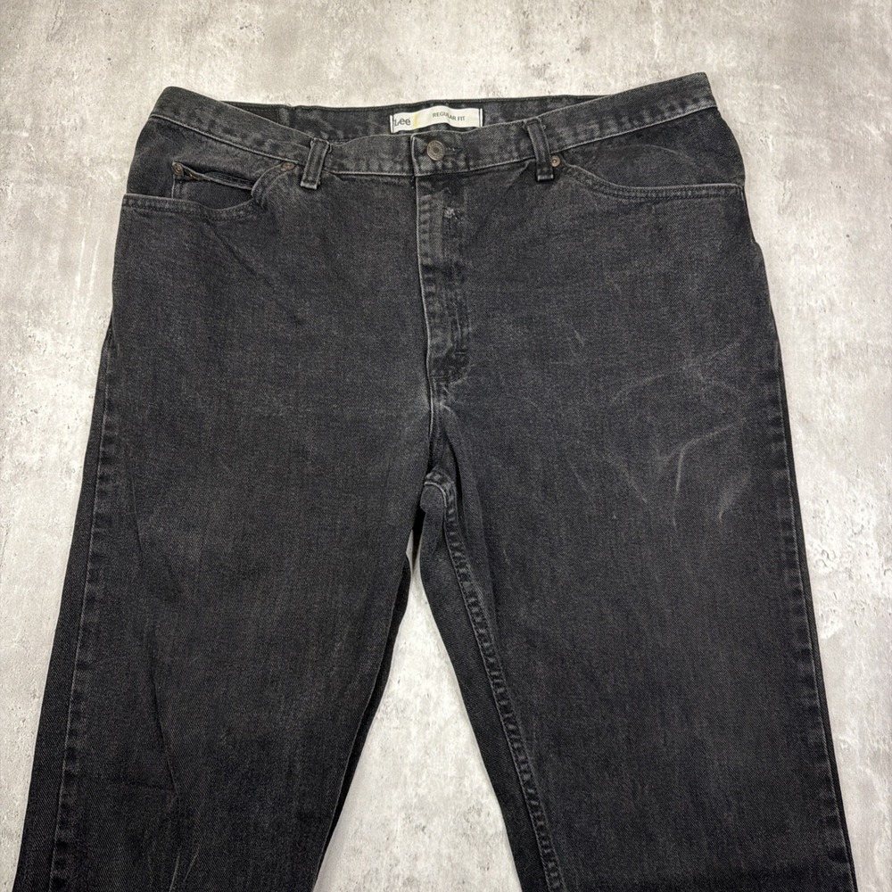 Vintage Lee Jeans Mens 42x32 Regular Fit Black Denim 90s Faded Workwear USA